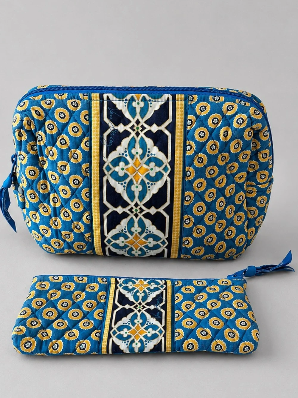 Vera Bradley Riveria Blue Large & Small Cosmetic Bag 2 Piece Cottagecore